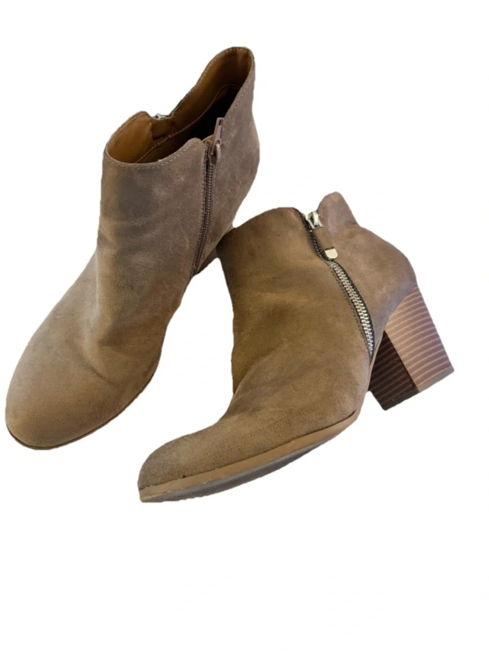 Style & Co. Taupe faux Suede Ankle Booties with Stacked Heel